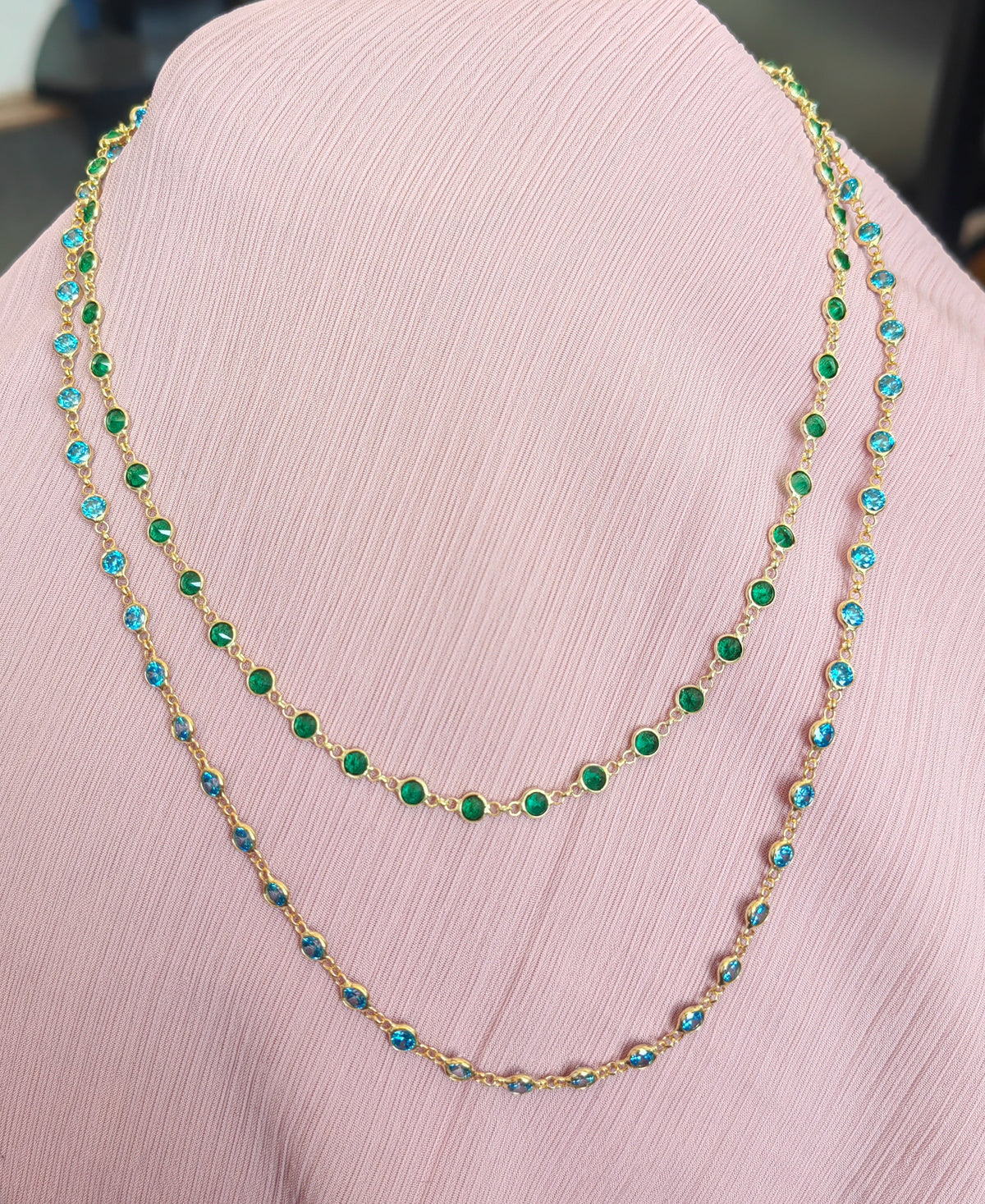 Colorful Fancy Stone Necklace, Gold Boho Gemstone 925 Sterling Silver Fancy Stone Necklace, Vibrant Gems, 18-24-36 Inch