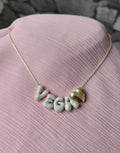 Personalized Two Tone Heart Necklace – White Zircon and Sterling Silver Jewelry