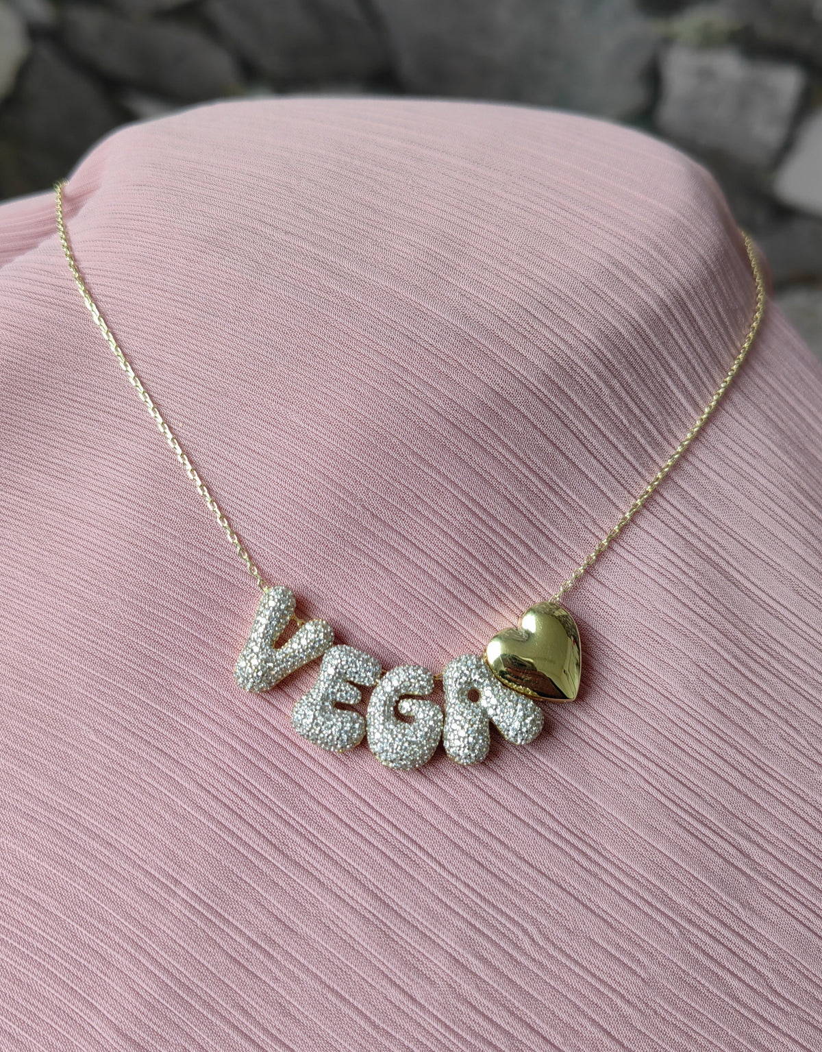 Personalized Two Tone Heart Necklace – White Zircon and Sterling Silver Jewelry