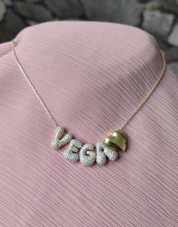Personalized Two Tone Heart Necklace – White Zircon and Sterling Silver Jewelry