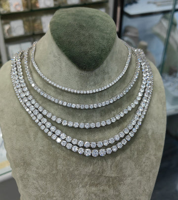 925 Sterling Silver Tennis Necklace with Cubic Zirconia -Between 2-5 mm and 40-45 cm