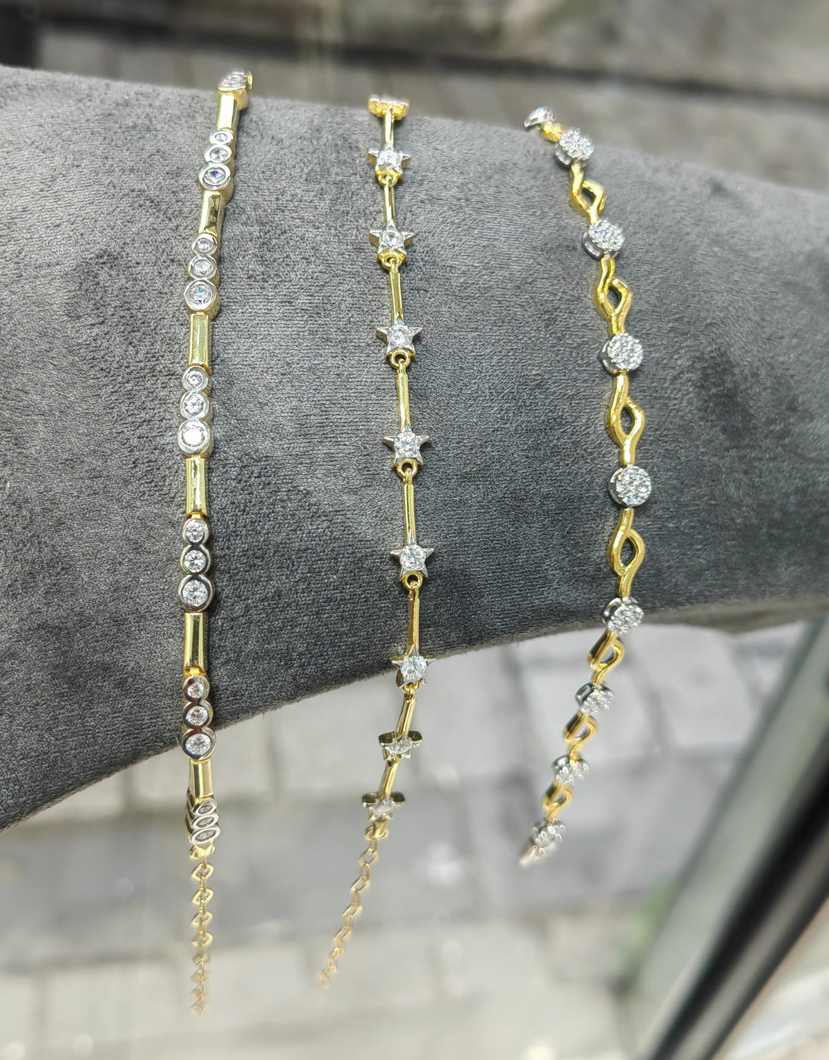 Dainty CZ Two Tone Sterling Silver Bracelet – Sparkling Zirconia Bangle, Elegant Stacking Bracelet Gift