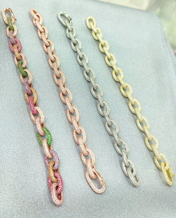 Luxury Cuban Link Chain Bracelet with White Zircon Stone