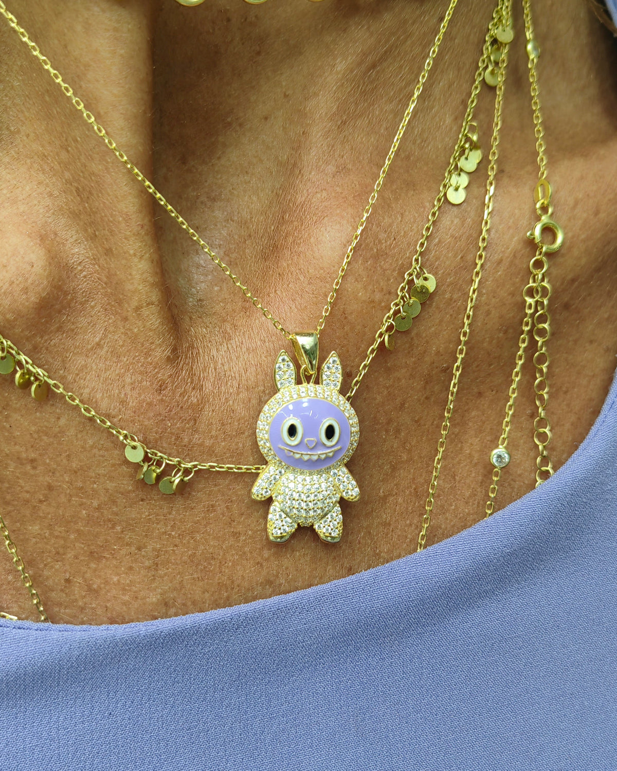 Handmade Labubu Style Necklace – Cute Cartoon Character Jewelry Gift - 925 Sterling Silver