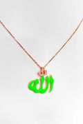 Green Enameled Arabic Allah Silver Necklace