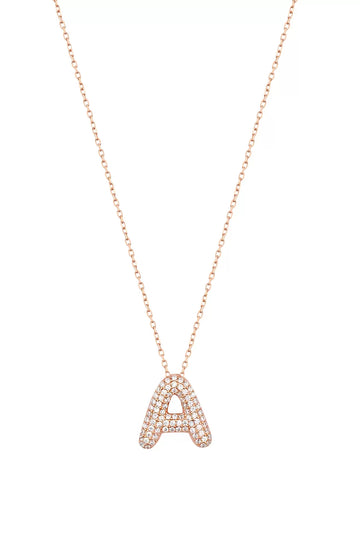 White Zircon Stone Silver Letter Necklace