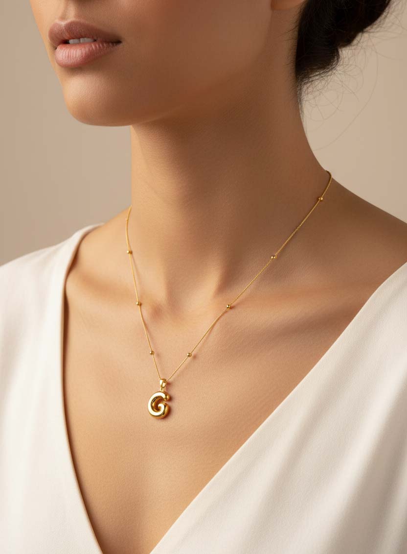 Sterling Silver Bubble Letter Necklace – Minimal Initial Jewelry
