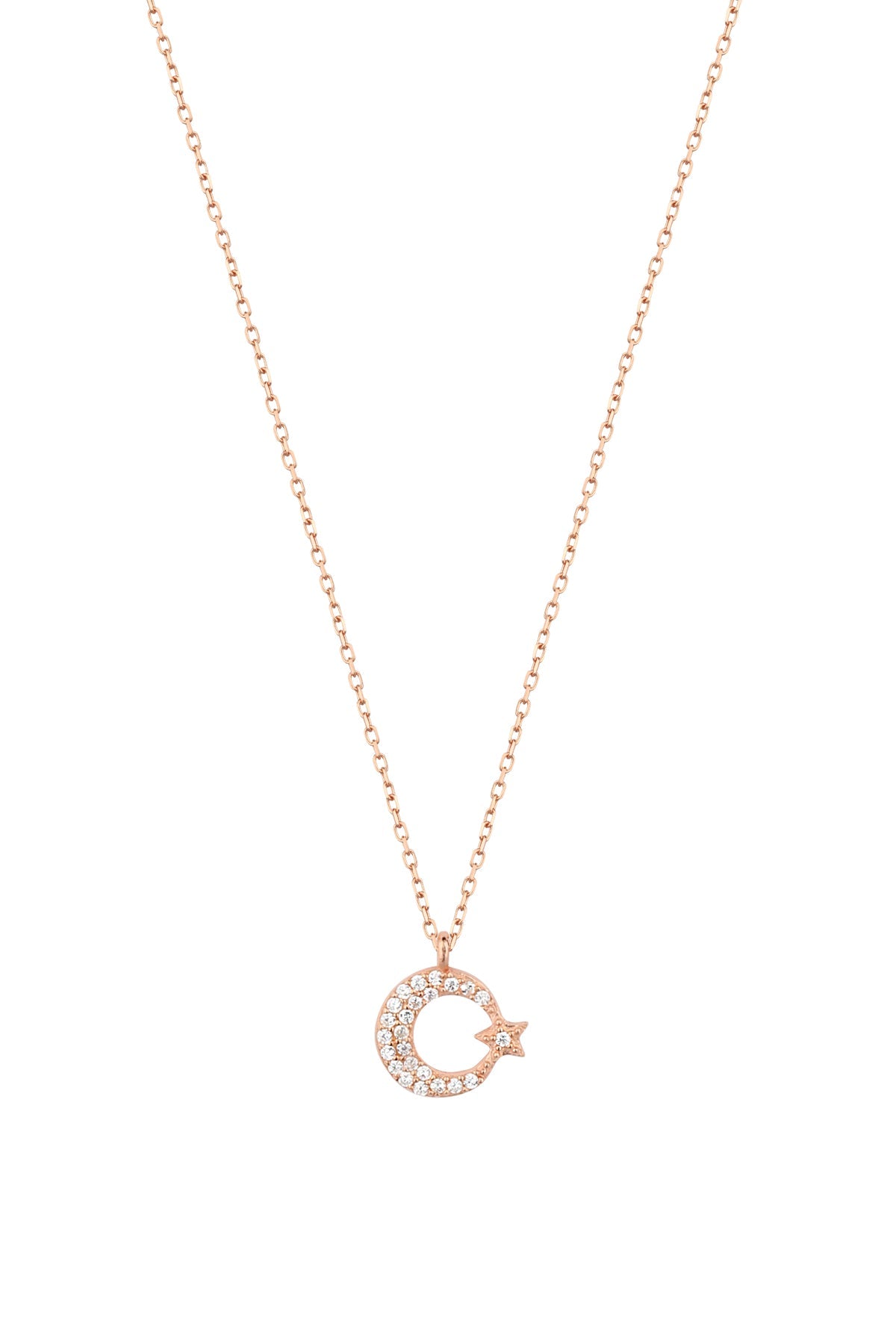 Sterling Silver Moon & Star Necklace – Small White Stone Dainty Pendant