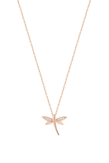 White Stone Dragonfly Silver Necklace