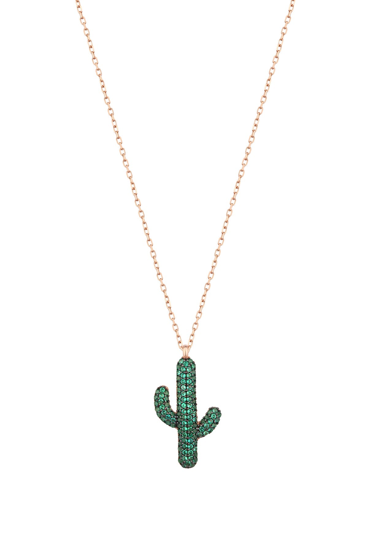 Green Stone Cactus Silver Necklace