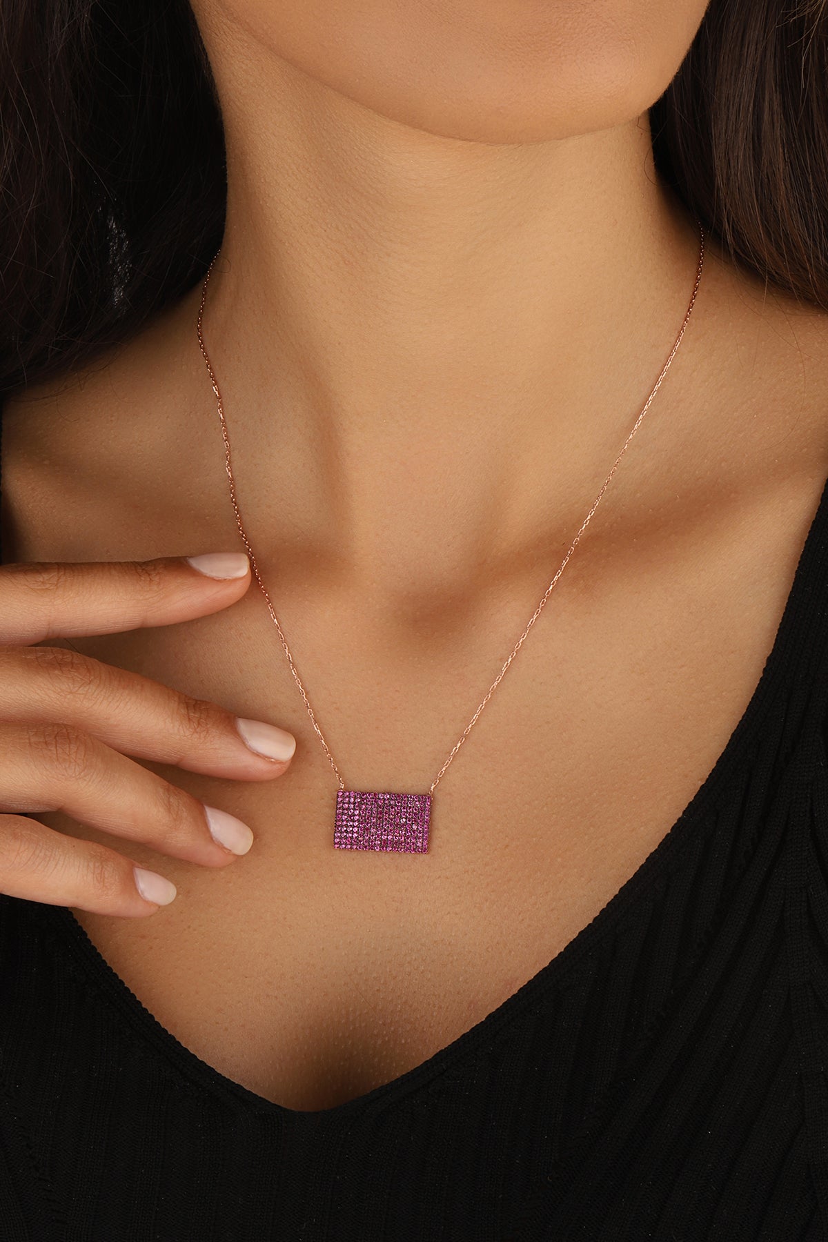 Dainty Pink Stone Letter Necklace – Custom Sterling Silver Initial Jewelry, Handmade Gift