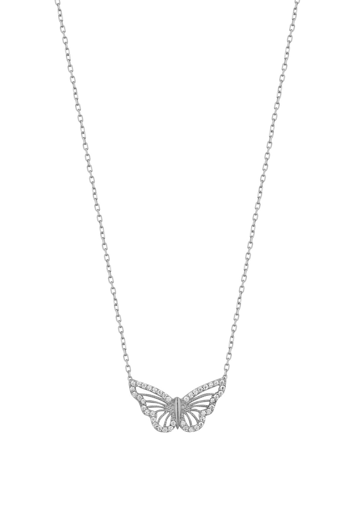 White Stone Butterfly Silver Necklace