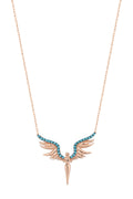 Silver Angel Wings Necklace with Turquoise Stone