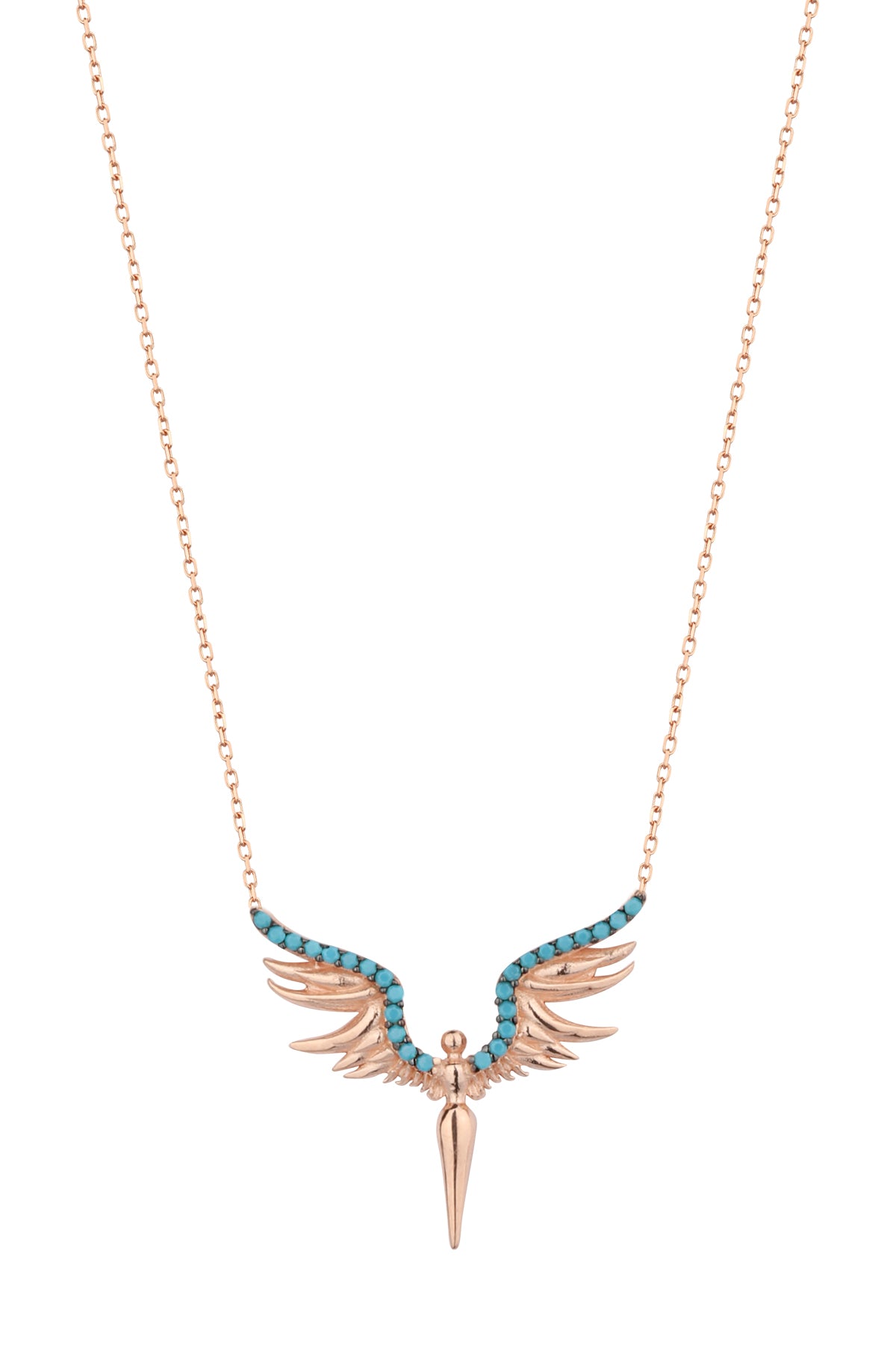Silver Angel Wings Necklace with Turquoise Stone