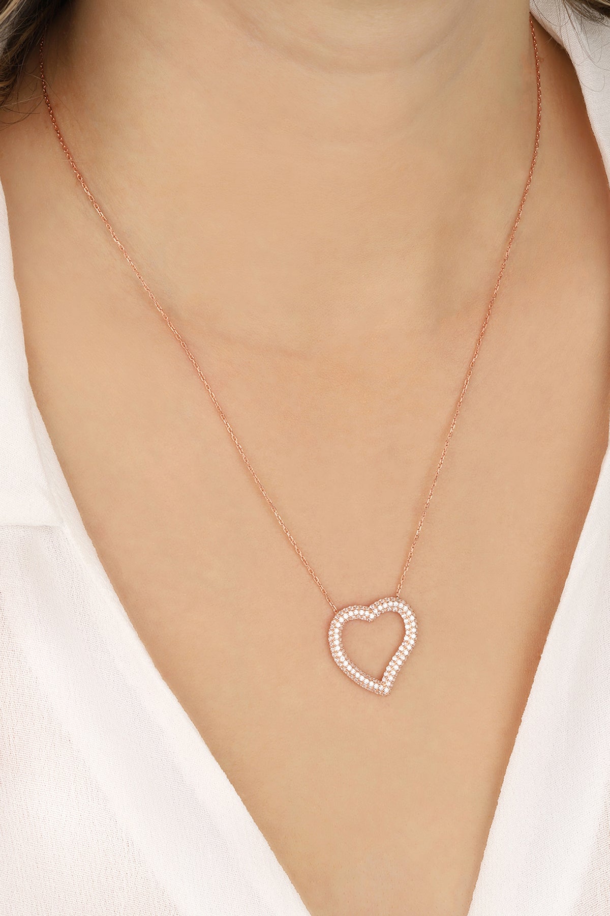 White Stone Big Heart Silver Necklace