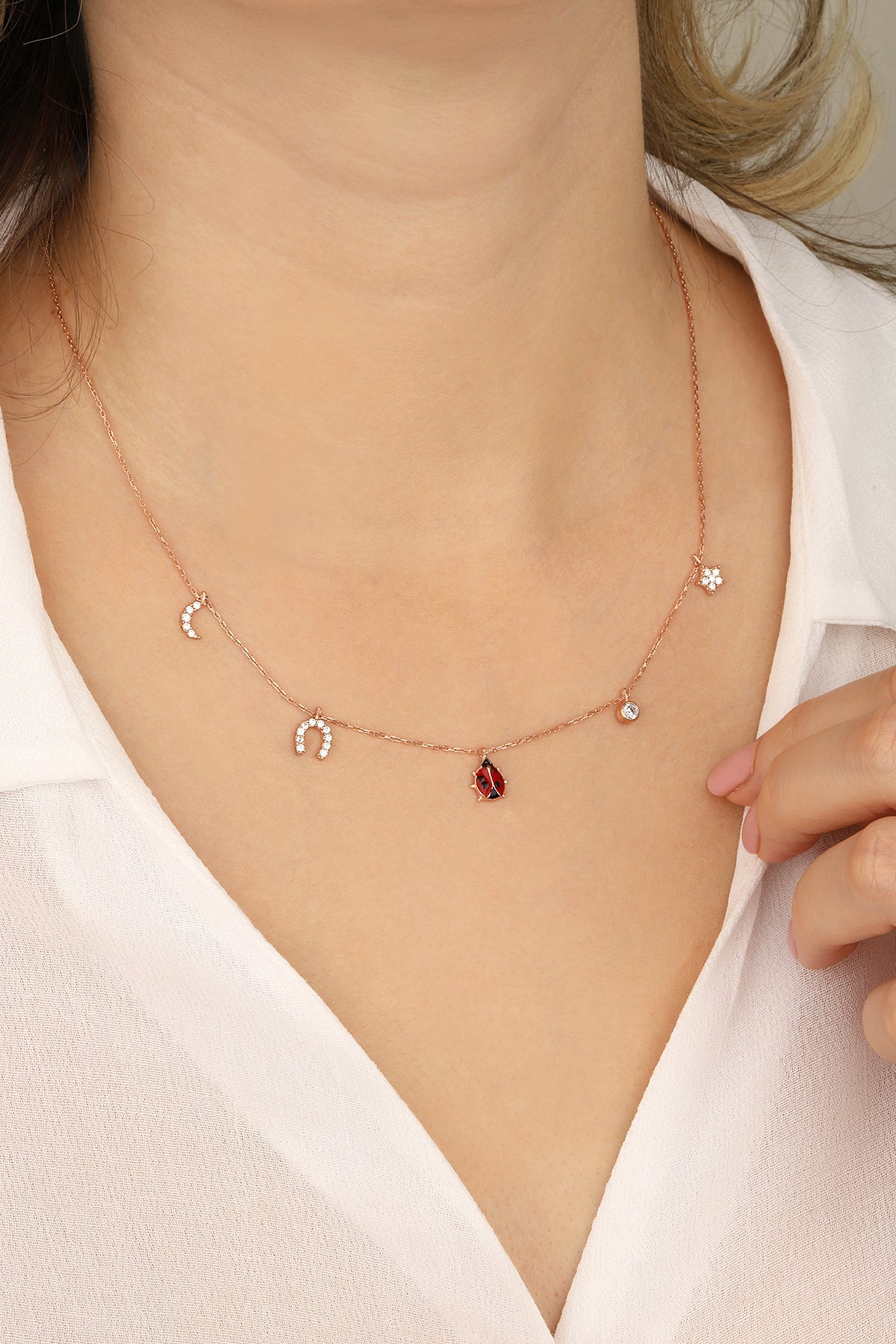 Sterling Silver Lucky Necklace – 5 Charm Minimalist Pendant Jewelry