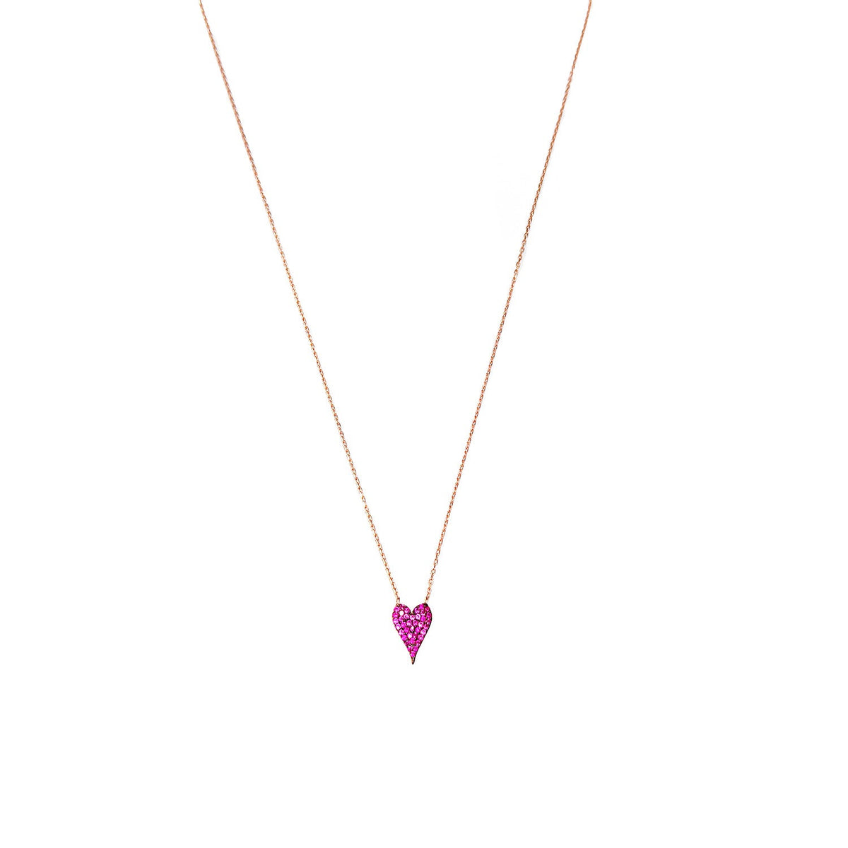 Sterling Silver Pink Gem Heart Necklace – Cute Small Heart Pendant Gift for Her