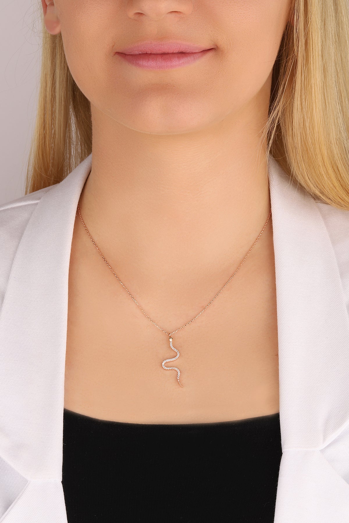 Snake Pendant Necklace with White Stone – Gold Silver Minimal Animal Jewelry