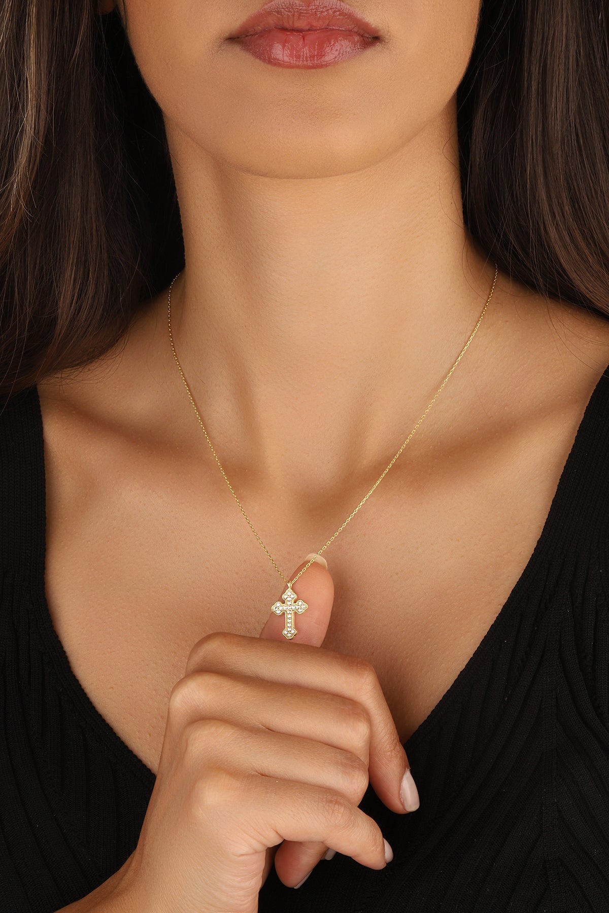 Sterling Silver Cross Necklace: White Stone Charm, Religious Pendant