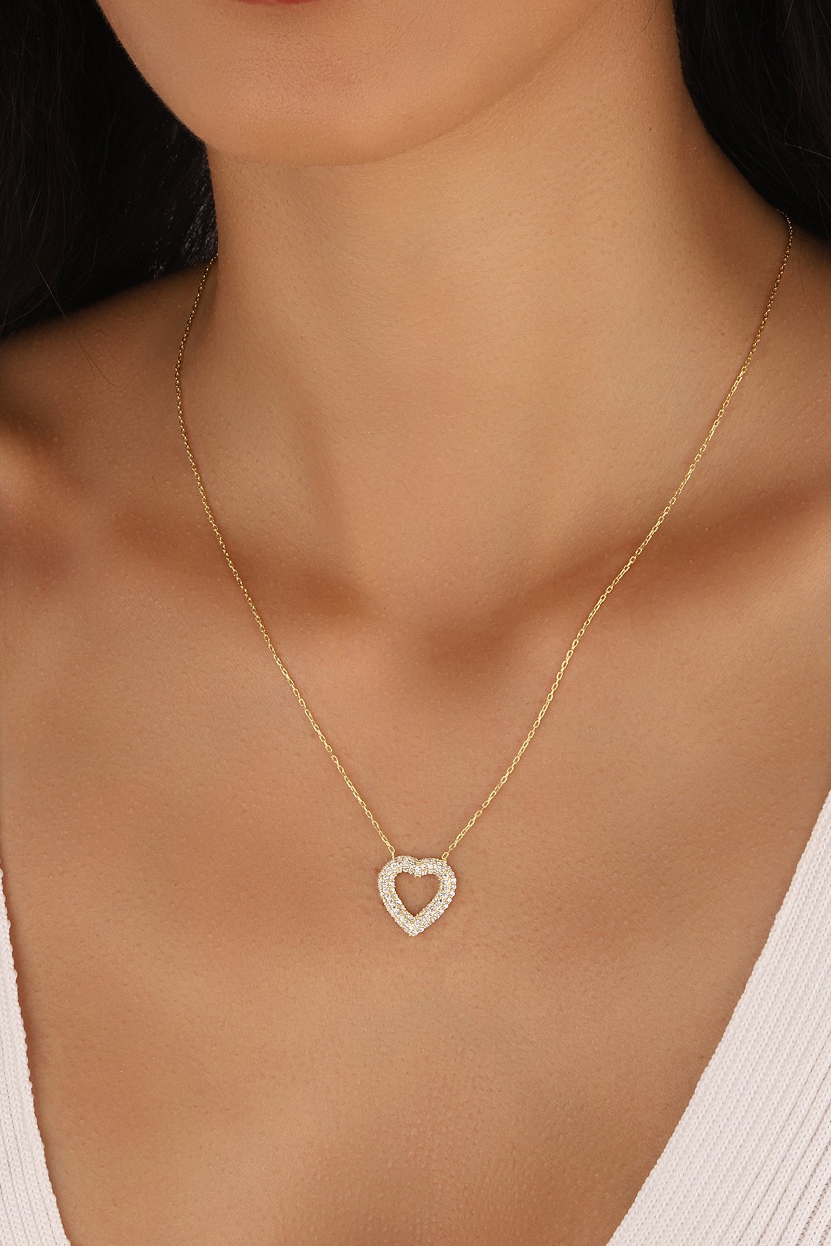 Hollow Stone Heart Sterling Silver Necklace