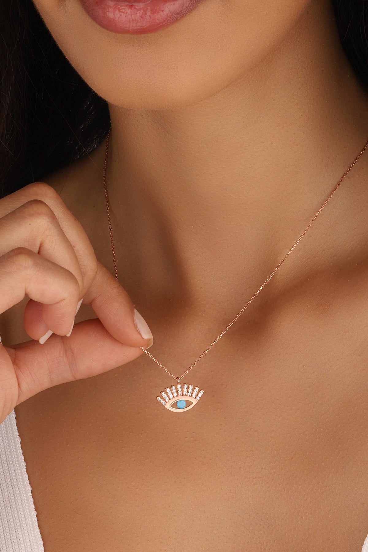 Eye Silver Necklace with Turquoise Stone in the Middle