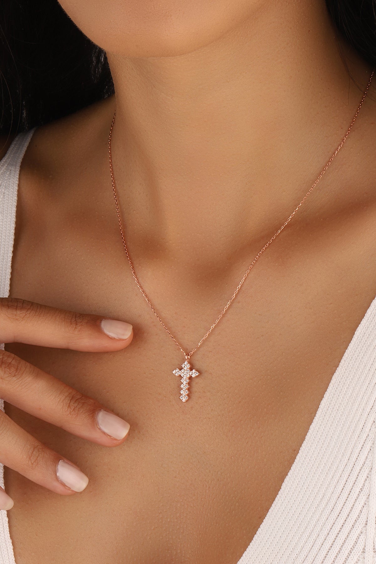 Cubic Zircon Cross Pendant – Small Religious Necklace, Baptism & Communion Gift
