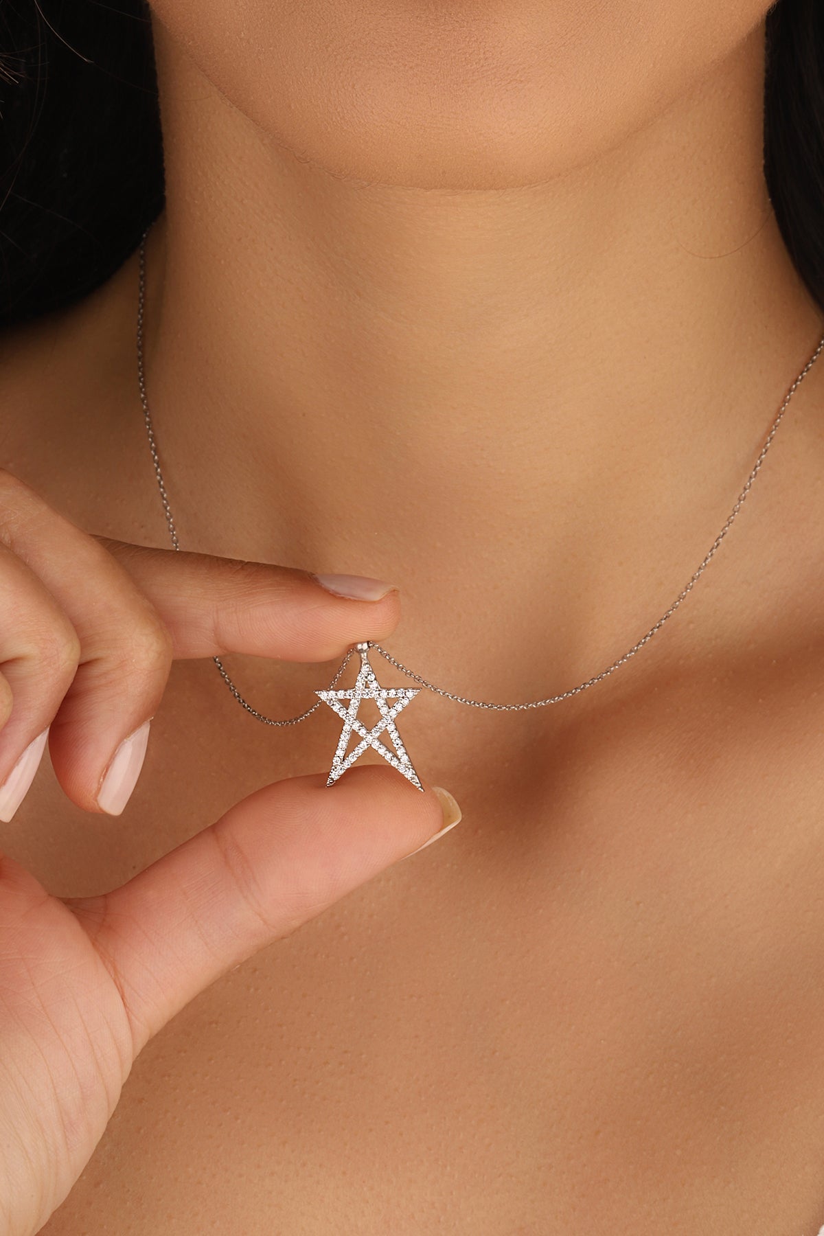 Silver North Star Necklace – Star Pendant with White Zircon Stone, Minimalist Jewelry Gift