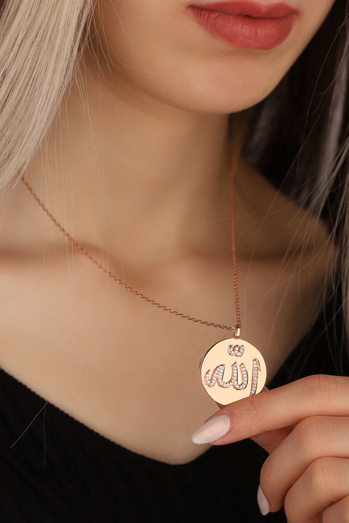 White Stone Arabic Allah Written, Allah God Necklace, Islamic Arabic Farsi Calligraphy Gift