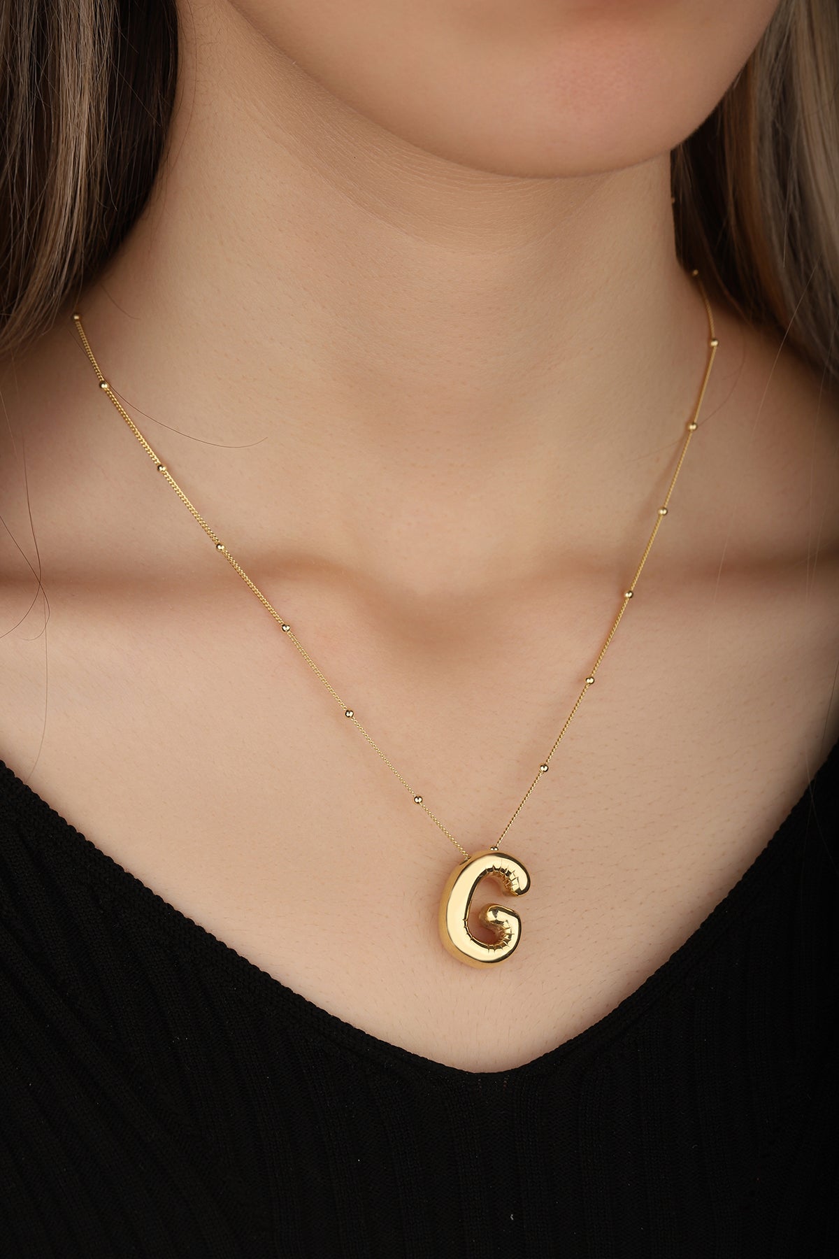 No Stone Silver Balloon Letter Necklace, Initials Letter Balloon Charm Small Letter A-Z