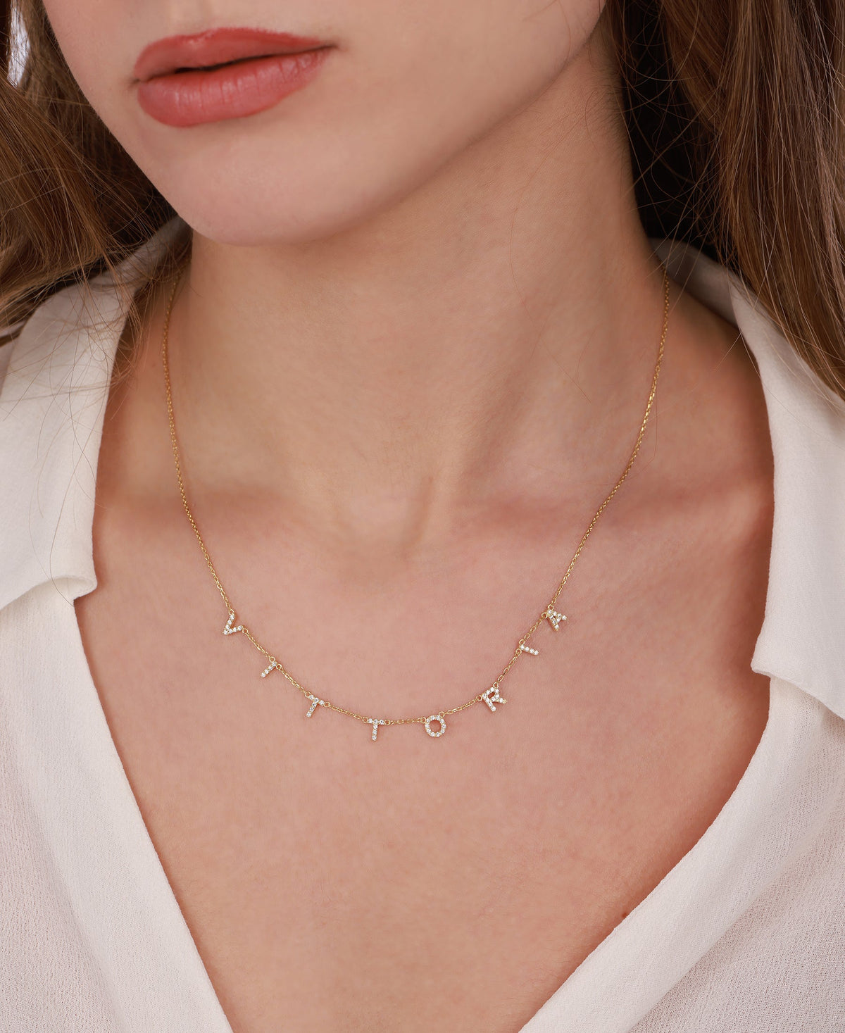 Personalized Name Necklace with White Stone – 7mm Sterling Silver Custom Jewelry for Women