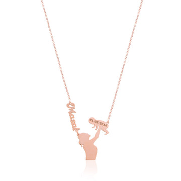 Personalized Sterling Silver Name Necklace – Mother’s Name & Newborn Baby Date