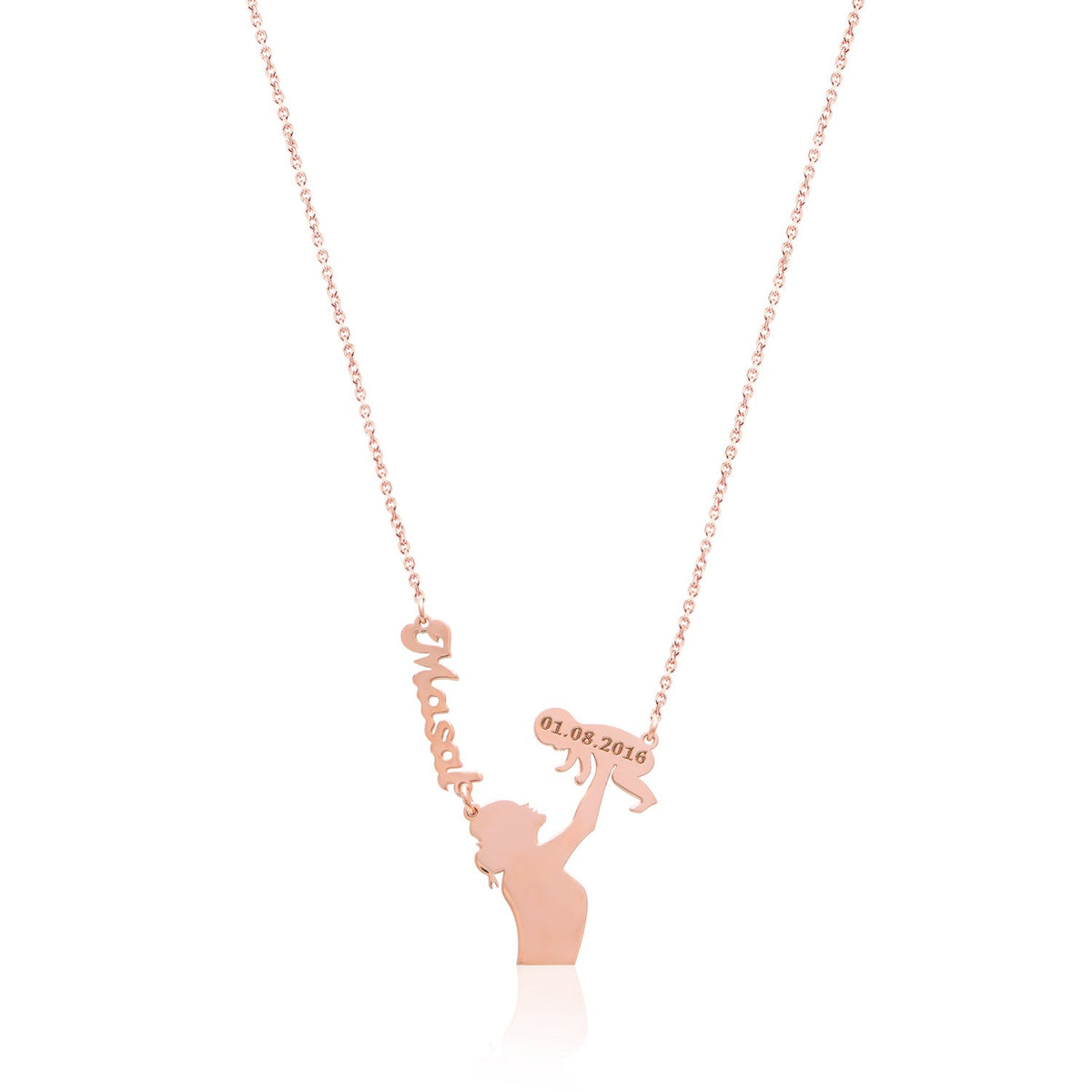Personalized Sterling Silver Name Necklace – Mother’s Name & Newborn Baby Date