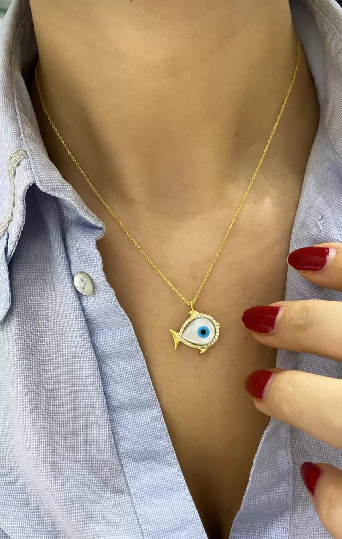 Sterling Silver Fish Necklace – Dainty Opal Pendant Jewelry for Women