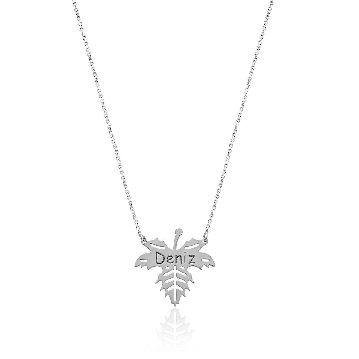 To Eternal Love, Sterling Silver Necklace with Name on Sycamore Leaf
