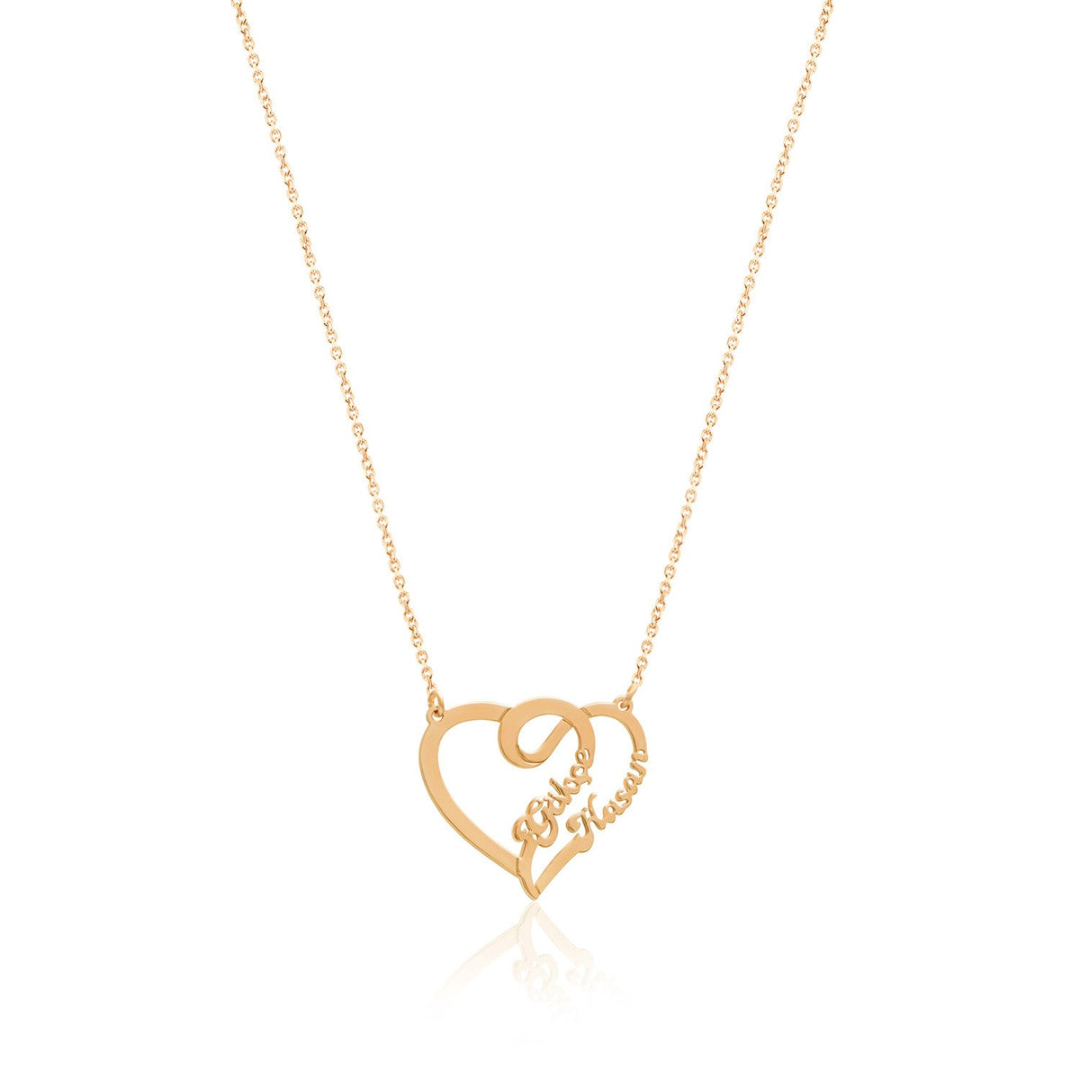 Valentine's Gift Name Silver Necklace on Intertwined Hearts
