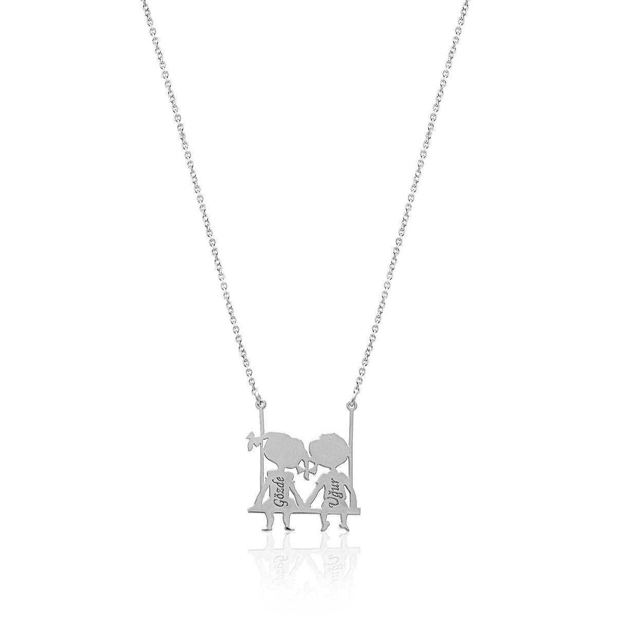 Sterling Silver Necklace with Valentine's Names on the Swing