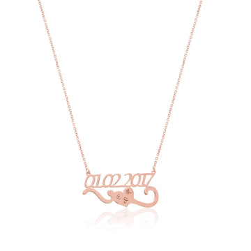 Heart Necklace with Date and Initials Personalized