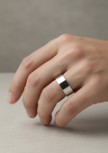 Silver Men's Wedding Band Ring Flat Surface Oval