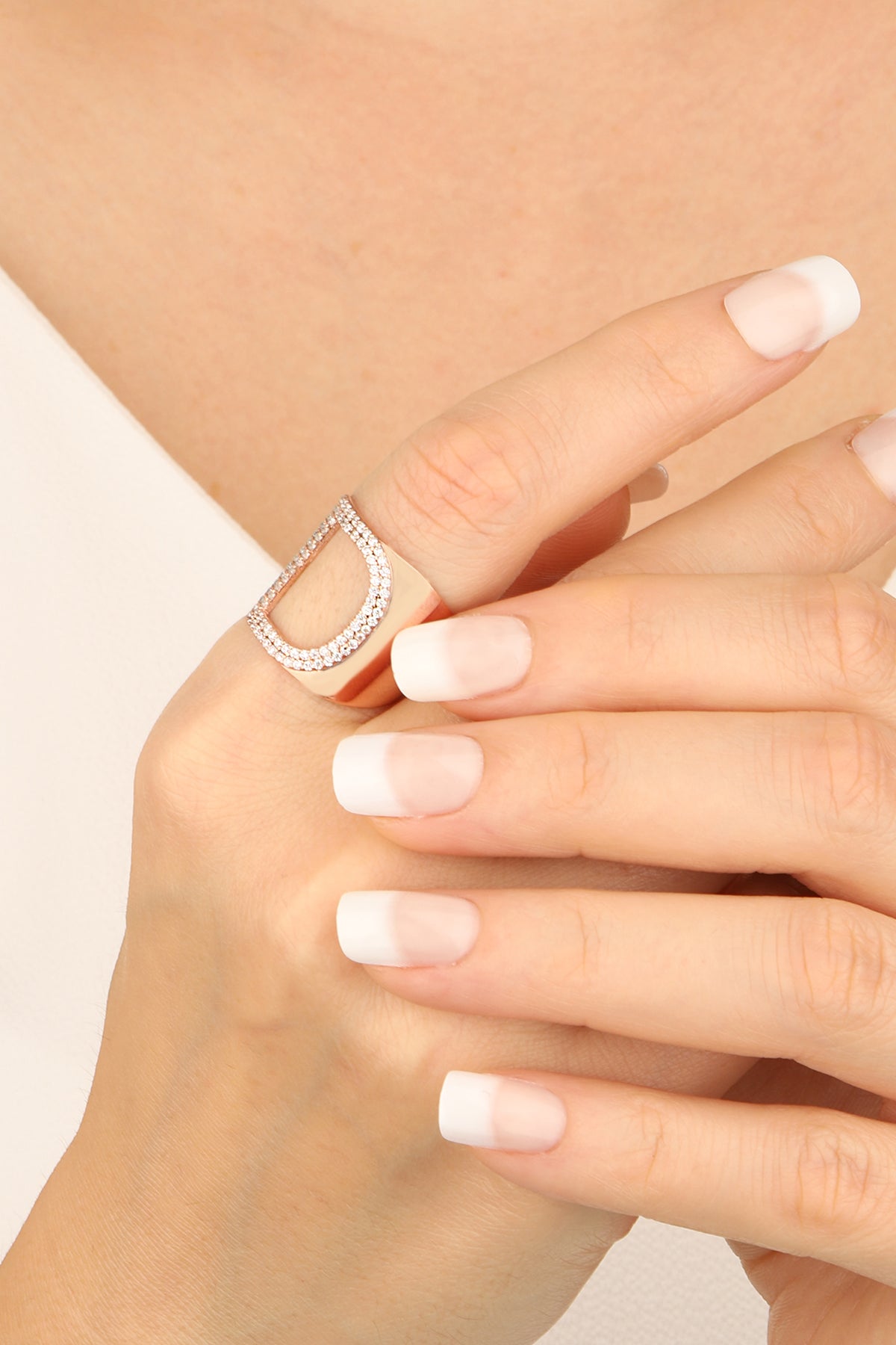 White Stone Silver Letter Ring - D