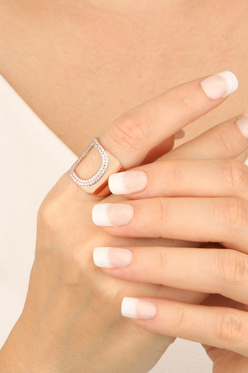 White Stone Silver Letter Ring - D