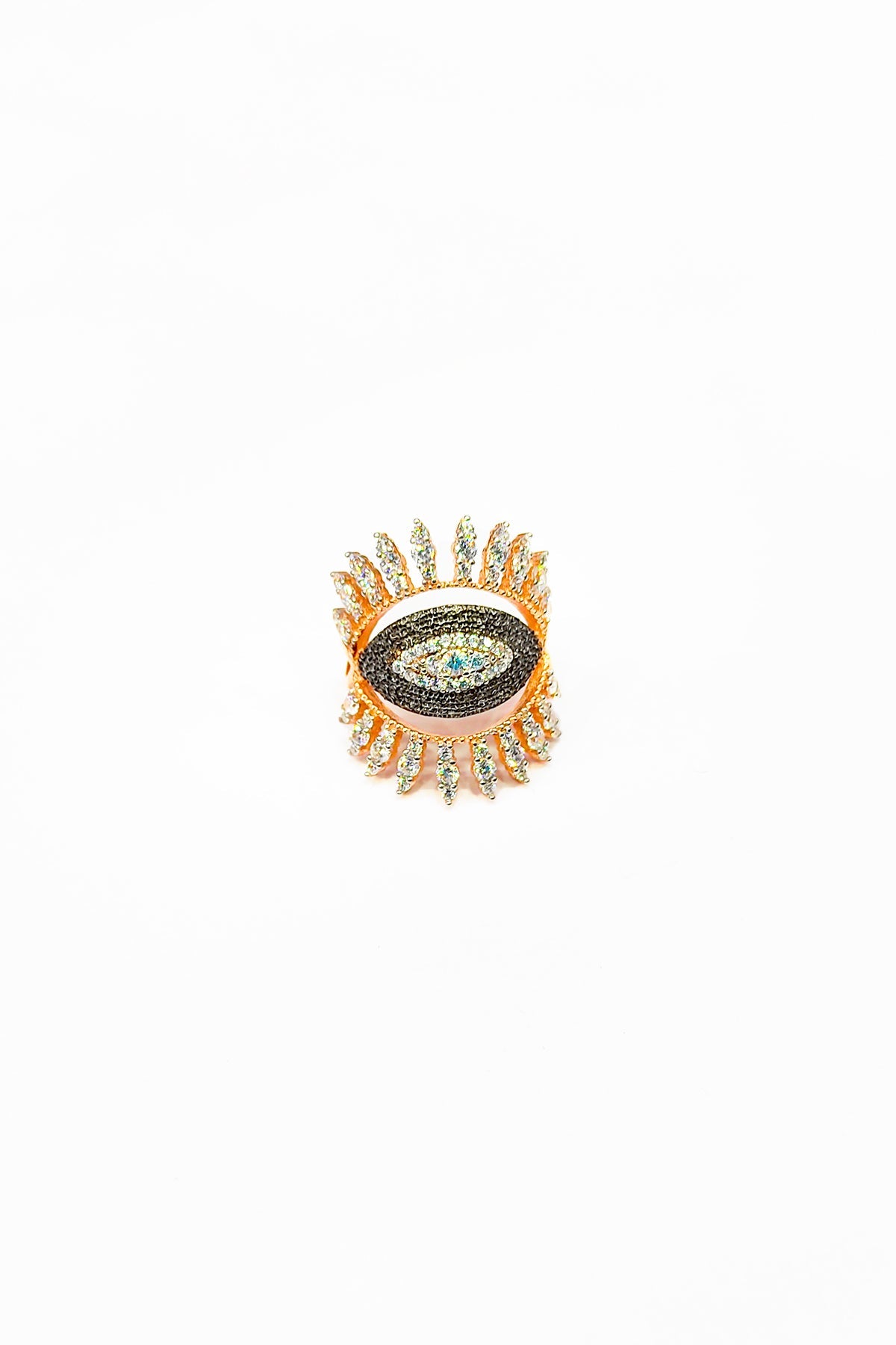 White Stone Black Eye Silver Ring