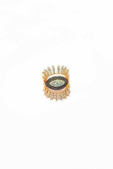 White Stone Black Eye Silver Ring
