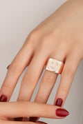 White Enameled Stone Smiley Emoji Square Silver Ring