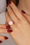 Pink Enameled Smiley Emojis Silver Ring