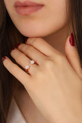 Gemstone Hexagonal Tipped Silver Ring