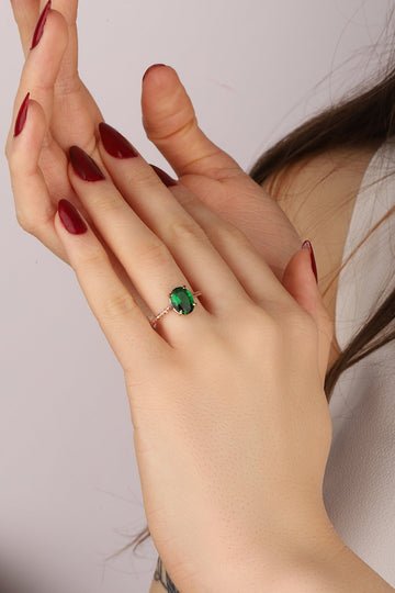 Green Color Natural Stone Silver Ring