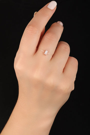 Rectangle Solitaire Lined Silver Transparent Ghost Ring