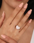 Pink Enamel Heart Stone Heart Sterling Silver Ring, CZ Zircon Ring