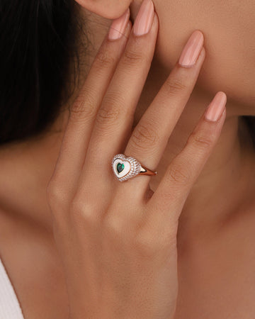 White Enamel Heart Stone Heart Sterling Silver Ring