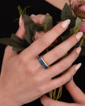 Navy Blue Baguette Stone Silver Ring